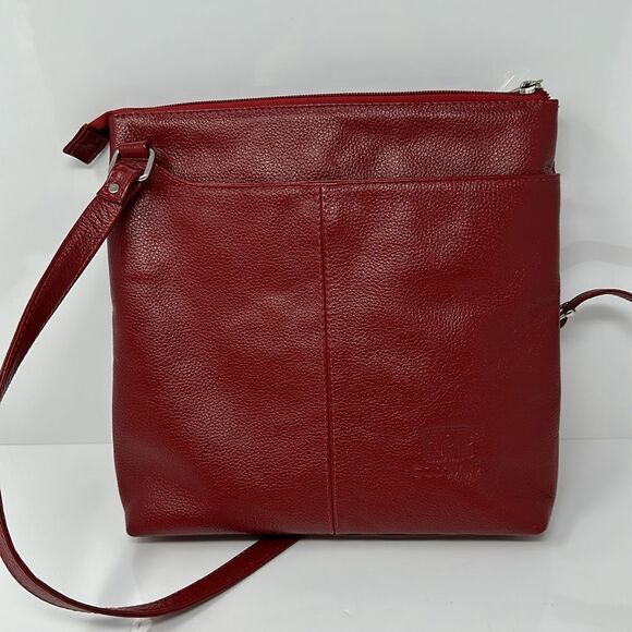 Red Leather Sling with Mola Textile and Adjustable Strap, "Red Jungle" - Picture 4 of 5